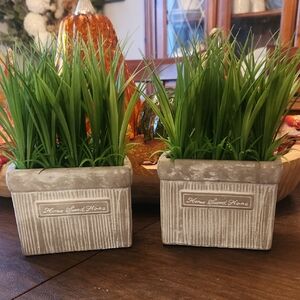 Gray Planters with Green Faux Grass by